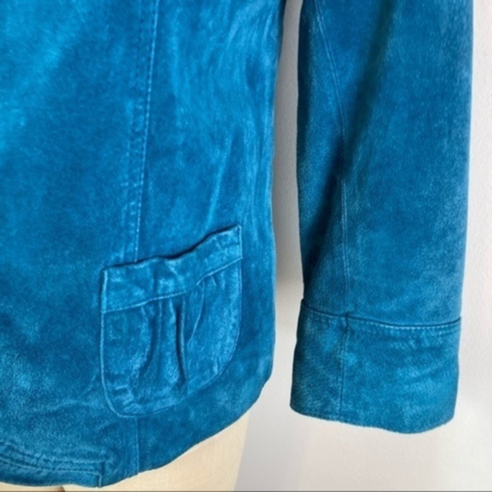 Chico's Teal Suede Leather Cropped Jacket Blazer Size 0 - Picture 4 of 12
